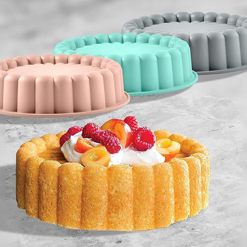 10 Inch Silicone Bundt Cake With 8 Inch Pan Set (2 Pack) - Nonstick Baking Mold for Pound Cake, Jello, Bread & Brownies, Dishwasher Safe, Grey