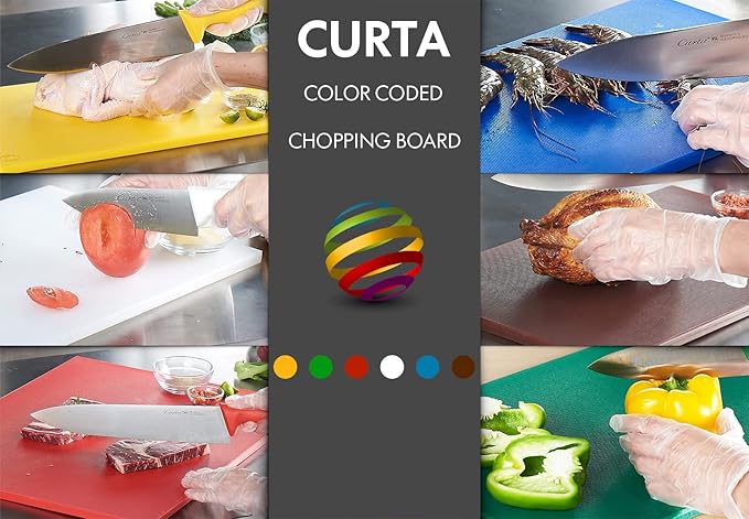 CURTA 4-Pack Cutting Boards for Kitchen, 18" x 12" x 0.5" 4-Piece (White, Red, Green, Blue) Color Coded Plastic Chopping Board with Anti Slip Surface Dishwasher Safe