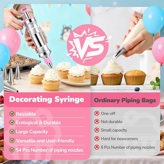 Cake Decorating Tools Supplies Kit: 164pcs Baking Accessories - Piping Bags and Icing Tips Set - Puffs Cupcake Frosting Piping Bakery Set for Adults Beginners or Professional, Pink