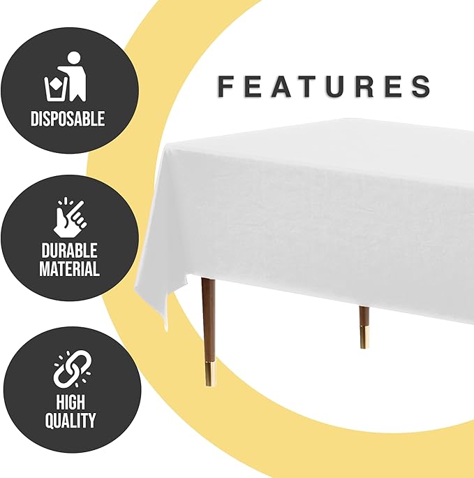 Party Solids 66% Thicker Premium Plastic Table Cloth Rectangle Table Cover 0.5 Mil 12 Pack White Table Cloth 54 Inch x 108 Inch Disposable Tablecloth Won't Tear Easily Like Cheap Thin Brands