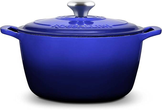 Signature Enameled Cast Iron Dutch Oven, Non-Stick Serving Pot with Tight Fitting Lid for Perfect Roasting, Baking, Sauteing, and Bread Making | 2Q (1.9L) - Indigo Blue