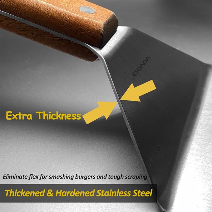 Stainless Steel Metal Spatula Set For Griddle, Grill Spatula Scraper for BBQ/Flat Top Grill- Full Tang Handle -Thicked Blade- Beveled Edges, Great Griddle Accessories for Pancake/Smash Burgers