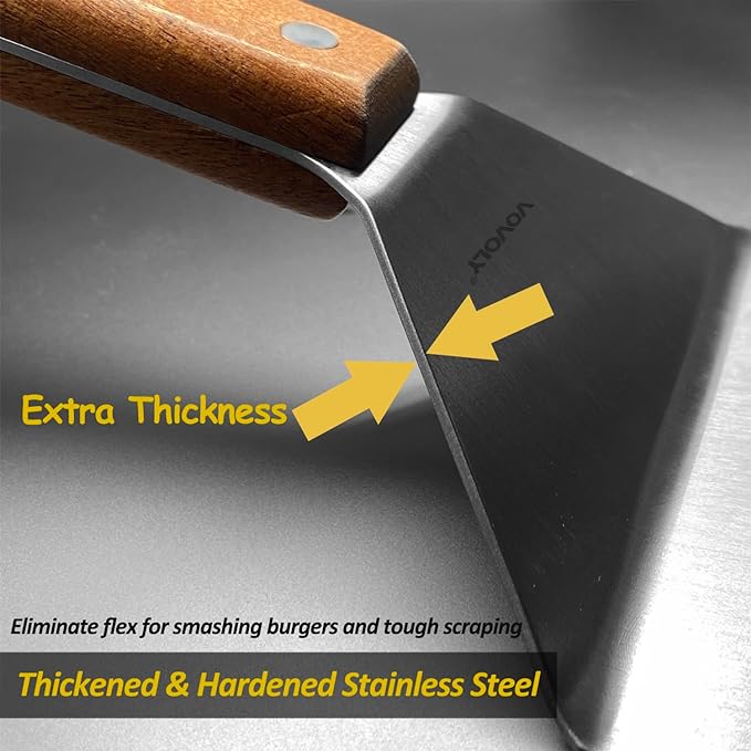 Stainless Steel Metal Spatula Set For Griddle, Grill Spatula Scraper for BBQ/Flat Top Grill- Full Tang Handle -Thicked Blade- Beveled Edges, Great Griddle Accessories for Pancake/Dough Cutter