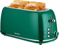 Roter Mond 4 Slice Toaster Retro Stainless Steel Toaster with Bagel, Cancel, Defrost Function and 6 Bread Shade Settings Bread Machine, Long Extra Wide Slots and Removable Crumb Tray, Green