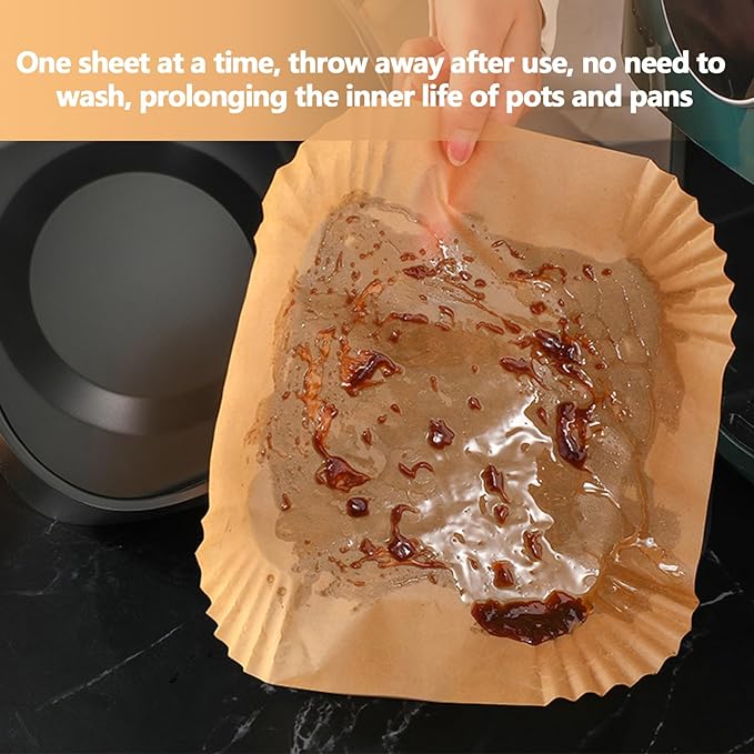 10 Inch Air Fryer Paper Liners, 100Pcs Air Fryer Liner Disposable, Oil-Proof & High-Temperature Resistant Parchment Baking Paper for Air Fryer, Microwave and Oven（Bottom Is 9 Inch）