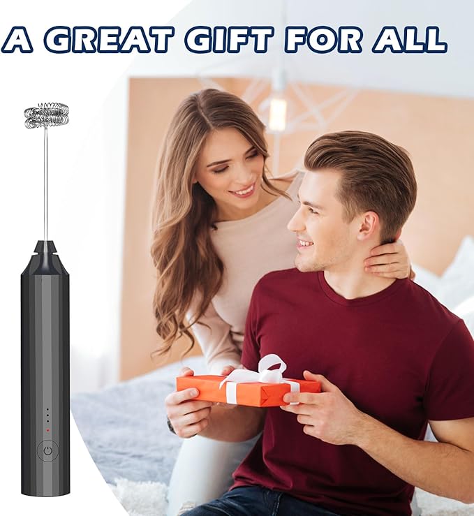 Milk Frother-Handheld Electric Whisk for Coffee, Latte, and Hot Chocolate (Plastic body-Built in 1200mAh lithium battery, USB rechargeable) Drink Mixer Handheld, Lightweight & Portable (Black)