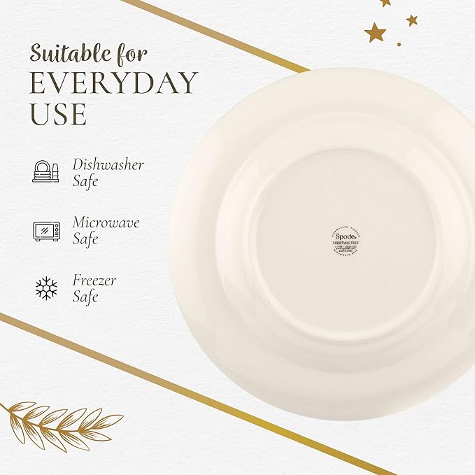 Spode Christmas Tree Tartan Dinner Plate, 10.5-Inch Festive Holiday Tableware, Colorful Christmas Dishes with Tartan Plaid Border, Fine Earthenware, Microwave & Dishwasher Safe Decorative Plate