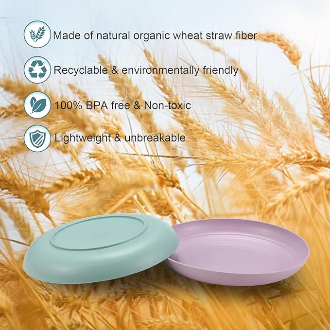 12 Pcs Unbreakable Deep Dinner Plates Set, 9 inch Reusable Plastic Wheat Straw Plates, Microwave and Dishwasher Safe Plate for Kitchen, Lightweight Plate for Dessert, BPA Free, 6 Colors