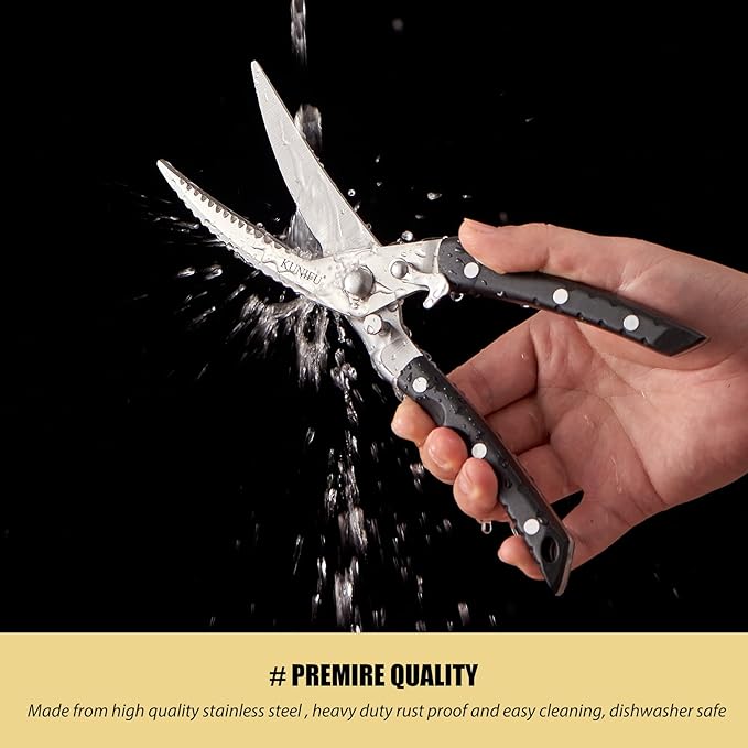 KUNIFU Poultry Shears, All Purpose Heavy Duty Kitchen Scissors For Food Turkey Meat Chicken Herbs, Cooking Scissors Utensils, Kitchen Gadgets Black
