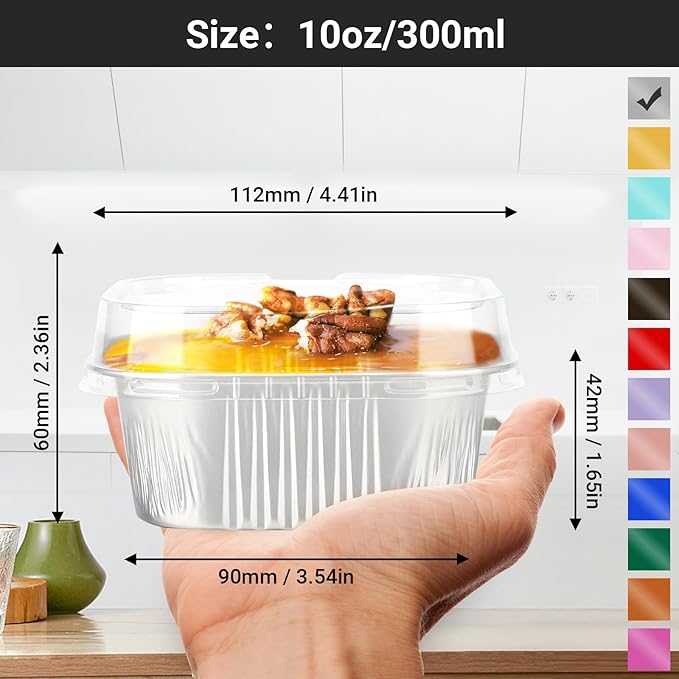 EUSOAR Disposable Ramekins with Lids, Silver 10oz 100pcs Creme Brulee Ramekins Disposable, Muffin Cups for Baking, Mini Cake loaf Bread Containers Pans Cups with Lids for Party Favor Birthday