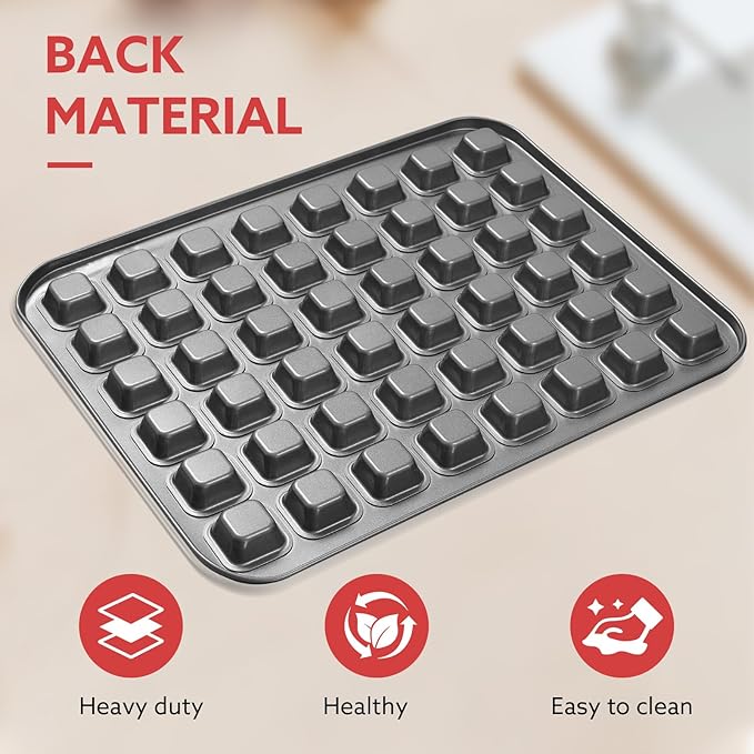 2-Piece 48 Cup Steel Mini Muffin Pan – Non-Stick Bakeware Mini Cupcake Tin(Square