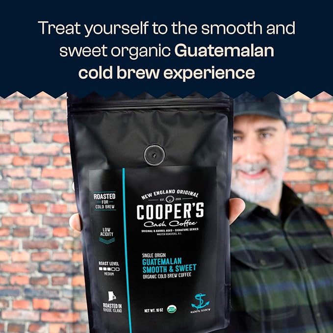 Guatemala Organic Cold Brew Coffee, Single Origin, Gourmet Beans, Tasting Notes of Milk Chocolate, Creamy Caramel & A Hint of Orange, Medium Roast Coarse Ground Beans, 16 oz Coffee Bag