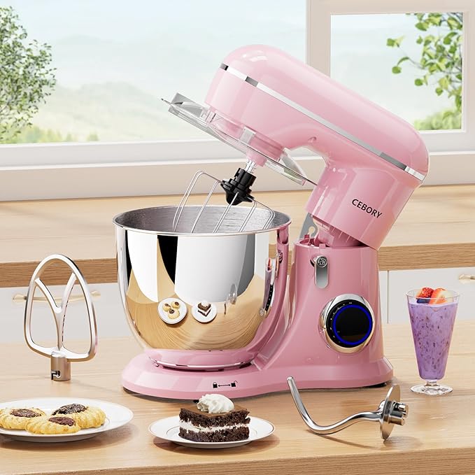 3-IN-1 Electric Stand Mixer, 6.5QT Bowl 660W 10-Speed Kitchen Mixer, Household Food Mixers include Dough Hook, Beater and Whisk, Bread Cake Mixer for Baking and Most Home Cooks, Pink