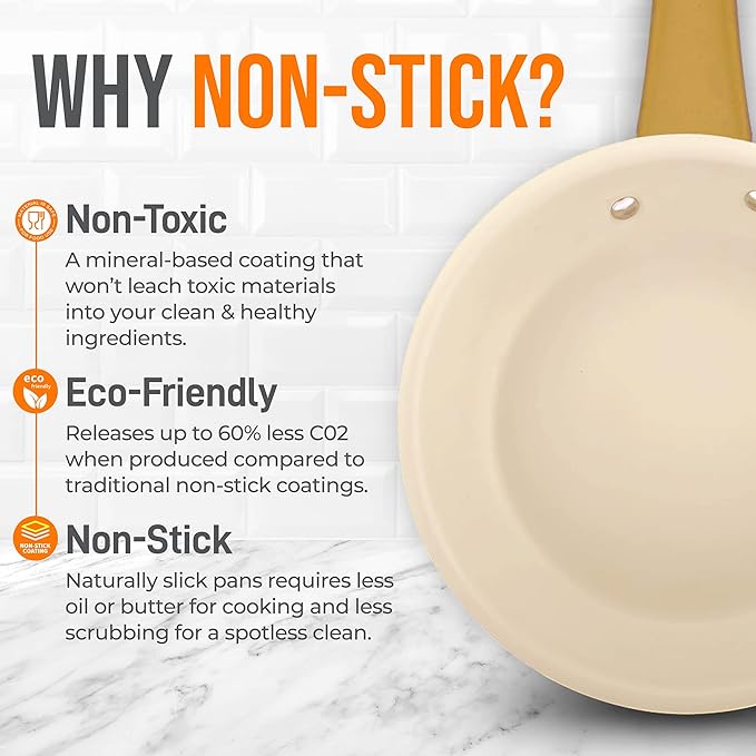 NutriChef 8” Small Fry Pan - Professional Home Cookware Small Skillet Nonstick Frying Pan with Golden Titanium Coated Silicone Handle, Ceramic Coating, Stain-Resistant And Easy To Clean