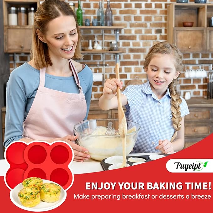 2 Pack Air Fryer Egg Bite Molds, 4-Cup Mini Round Muffin Pans Silicone Baking Molds for for Oven, Air Fryer and Pot