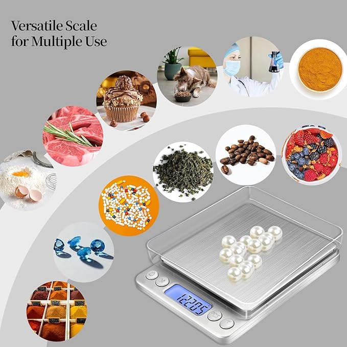 Digital Gram Scale 1000g/0.01g, Scale for Food Ounces and Grams, Upgrade USB Charging Kitchen Scale Digital Weight for Cooking, Baking, Tare Function, 9 Units, 2 Tray