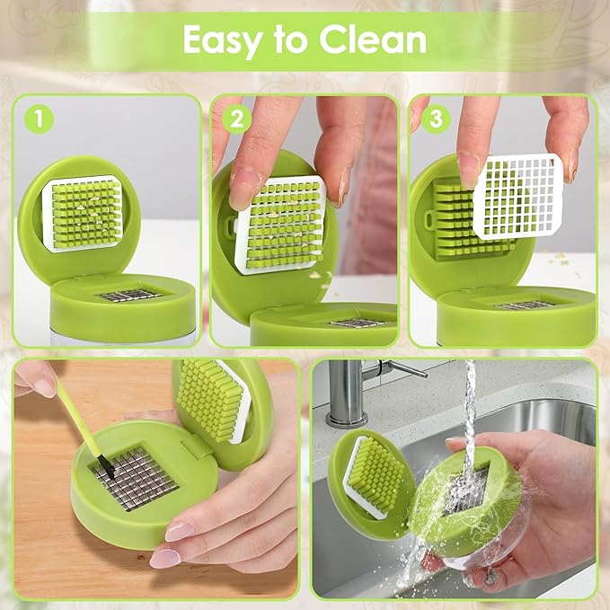 2 Pcs Garlic Press Set, Stainless Steel Garlics Crusher with Silicone Peeler and Cleaner Brush, Easy to Use Garlic Chopper for Shredded Garlic, Ginger and Fruit