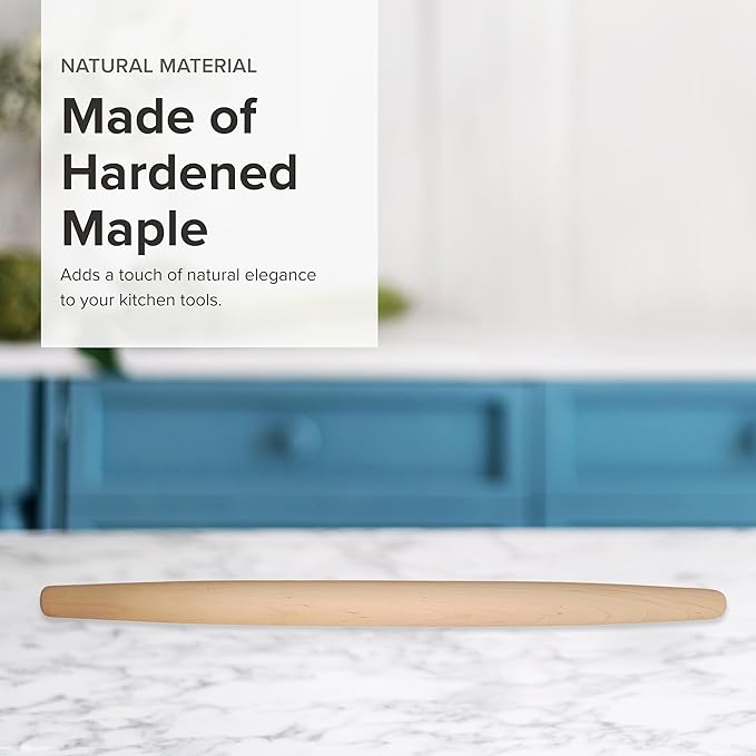 Frieling Dough Roller - 1.5-in x 20-in Natural Maple - French Pin Wooden Rolling Pin & Pastry Roller for Pizza Dough