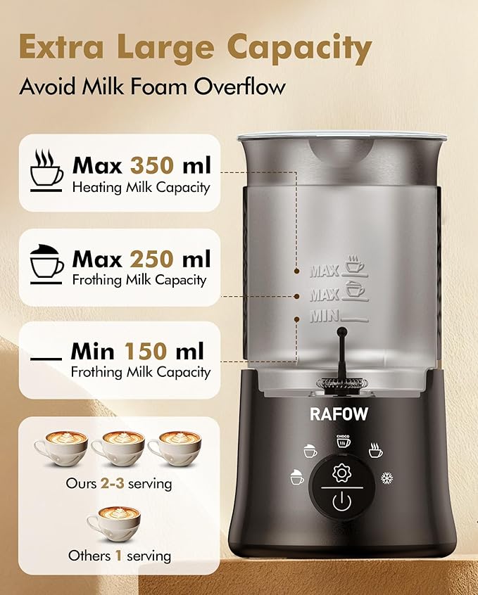 5 In 1 Milk Frother, Electric Milk Frother and Steamer 11.8oz Automatic Milk Steamer Hot & Cold Foam Maker, Milk Warmer Dishwasher Safe & Silent Working for Coffee,Latte,Cappuccino,Hot Chocolate