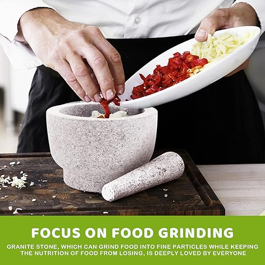 Mortar and Pestle Set,Heavy Duty,Unpolished Granite,6 Inch-2Cup Capacity,Grinder for Spices and Seeds,Grinding,Crushing and Mashing Spices,Nuts,for Guacamole,Garlic Sauce,Gray.