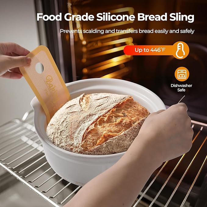 Banneton Bread Proofing Basket Set, 9" Round & 10" Oval Natural Rattan Sourdough Bowl with Linen Liner, Sourdough Starter Kit, Fermented Cloth, Silicone Bread Sling, Ideal for Homemade Bread