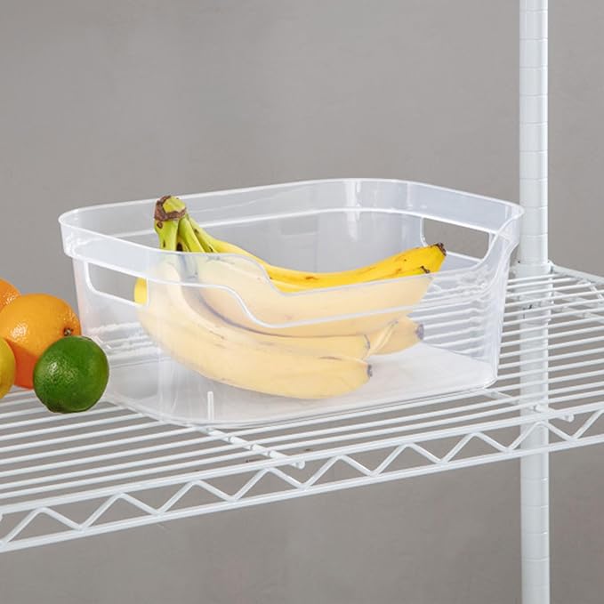 Sterilite 5.25x9.5x13 In Medium Polished Open Scoop Front Storage Bin w/Comfortable Carry Through Handles for Household Organization, Clear (32 Pack)