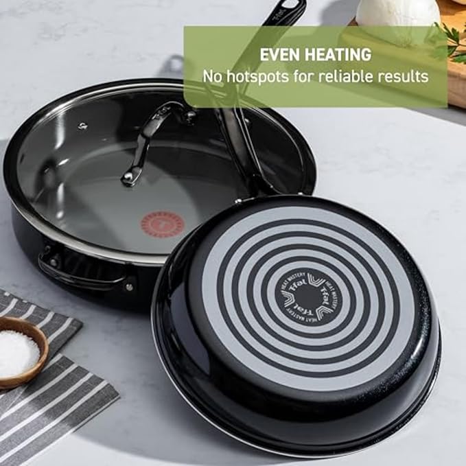 T-Fal Preserve Ceramic Nonstick Saute Pan with Lid 5.5 Qt, Oven and Broiler Safe up to 350°F Cookware, Frying Pan, Stay-Cool Handle, Skillet Pots and Pans, Black