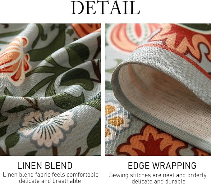 ISAENNE Designer Bohemian Linen Green Extra Long Rectangle Tablecloth,Floral Indoor Table Cloth,Stain Resistant Decor Tablecloths for Dining Thanksgiving Kitchen Party Christmas,67"*118"-Naples