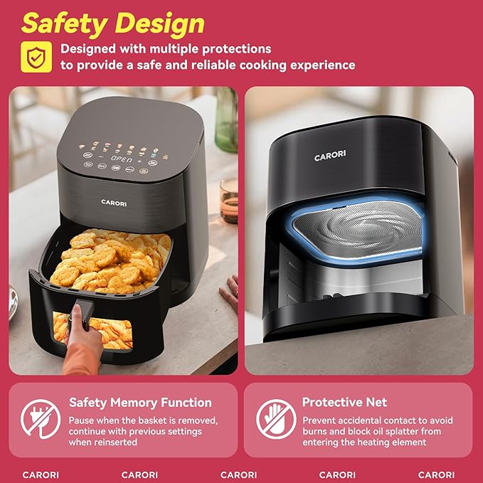 Air Fryer 14-in-1 with Viewing Window, 6Qt Large Capacity, 392℉ Max Crisp, Airfryer No Filping Dual Heating, Bake, Roast, Dehydrate, Reheat, 1700W Fast Even Easy Meals, Nonstick Dishwasher Safe Basket