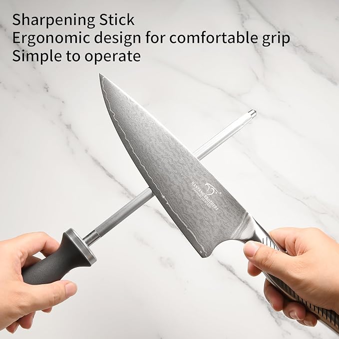 NANFANG BROTHERS® 16 Pieces Damascus Kitchen Knife Set, High Carbon Damascus Steel Chef Knife Set, Stainless Steel Ergonomic Handle for Chef, with Built-in Sharpening Rod