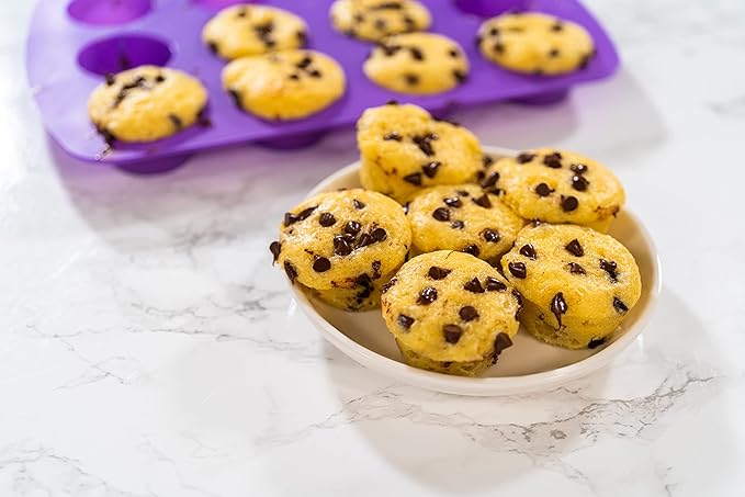 Bakerpan Silicone Mini Muffin Pan Nonstick, Mini Cupcake Pan, Muffin Silicone Molds, 12 Cavities - Set of 2