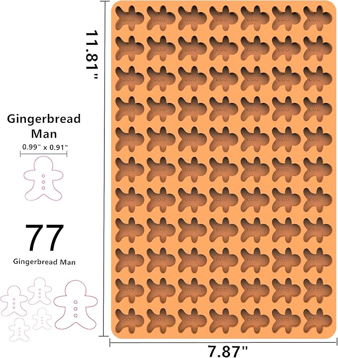 Gingerbread Man Silicone Candy Molds with Scraper - Premium Silicone Chocolate Mold for Festive Treats and Decorations