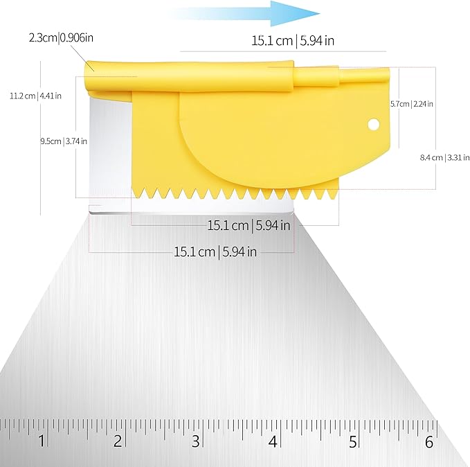 Bench Scraper Food Vegetable Chopper,Stainless Steel Pizza Dough Scraper-Flexible Plastic Bowl/Cake Scraper 5-Piece Set,Bread/Pastry/Pizza/Flour/Cheese Cutter (Yellow)