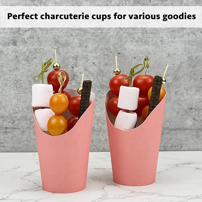 CAMKYDE 100 Pcs French Fries Holder, 12oz Disposable Paper French Fry Cups Pink Charcuterie Cups for all Occasions (12oz, Pink)