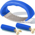 Li&Zhao Stainless Steel Garlic Press Rocker - Garlic Crusher Stainless Steel Garlic Mincer Tool Garlic Rocker with Garlic Peeler Garlic Smasher for Kitchen Cooking(Blue)