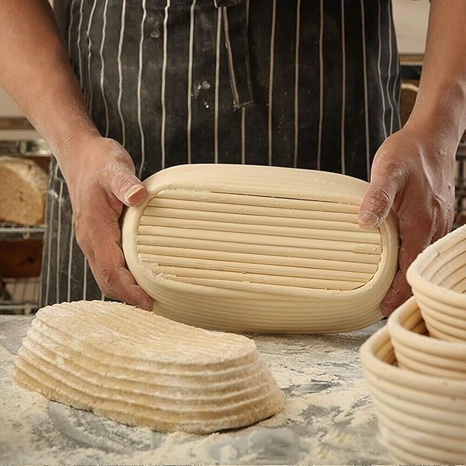 Banneton Bread Proofing Basket Banneton Basket Set Sourdough Proofing Basket Round Proofing Bowls Handmade Rattan Baskets and Liners (Oval 10 inch set of 2)