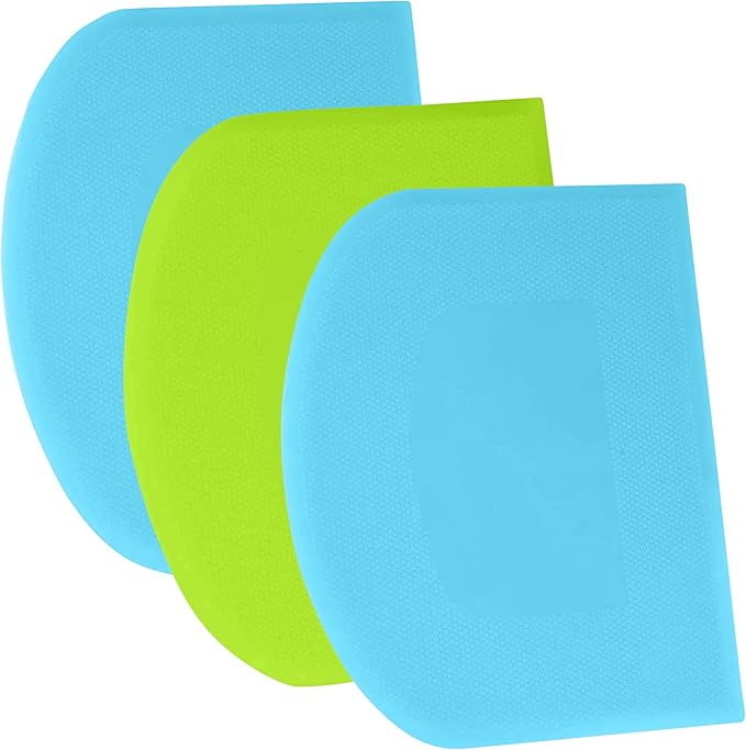 SURDOCA Dough Scraper Bench Scraper - 3P 7.1x4.9" Plastic Flexible Bowl Scraper, Sharp Edge & Angles Cake Scraper. Non-Slip Bakeware Decorating Tools Sculpting & Modeling Tools - Blue+Green+Blue