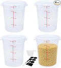 Round Food Storage Container with Lid, 8Qt Translucent, Commercial 4 Pack of – NSF Listed, BPA-Free, Polypropylene, Non-Stick, Scale, with Labels & Measuring Cups