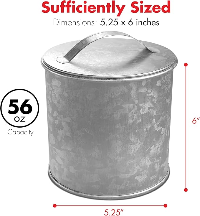 Amici Home Newport Galvanized Metal Canister | Dry Food Storage Container - 56 Ounce Capacity | Farmhouse Décor | Rustic Metal Canister for Kitchen Countertop (Silver)