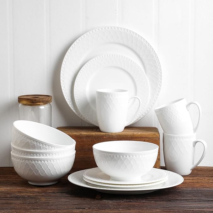 Stone Lain Alexandria 16-Piece Dinnerware Set Bone China, White