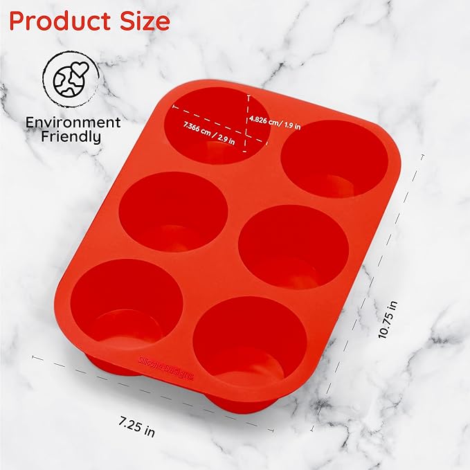 Silicone Texas Muffin Pan 6-Cups, Jumbo Muffin Pan Set of 2, BPA-Free Non-Stick Cupcake Maker, 10.75L x 7.5W for Baking