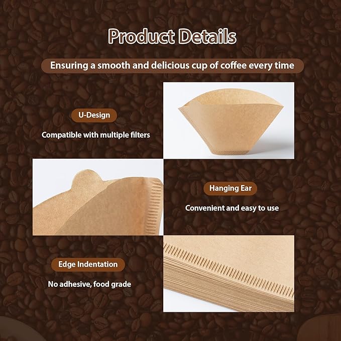 200 Count Cone Coffee Filters #4, Natural Brown Paper Cone Shaped Coffee Filters for Pour Over and Drip Coffee Maker (100 Count, Pack of 2)