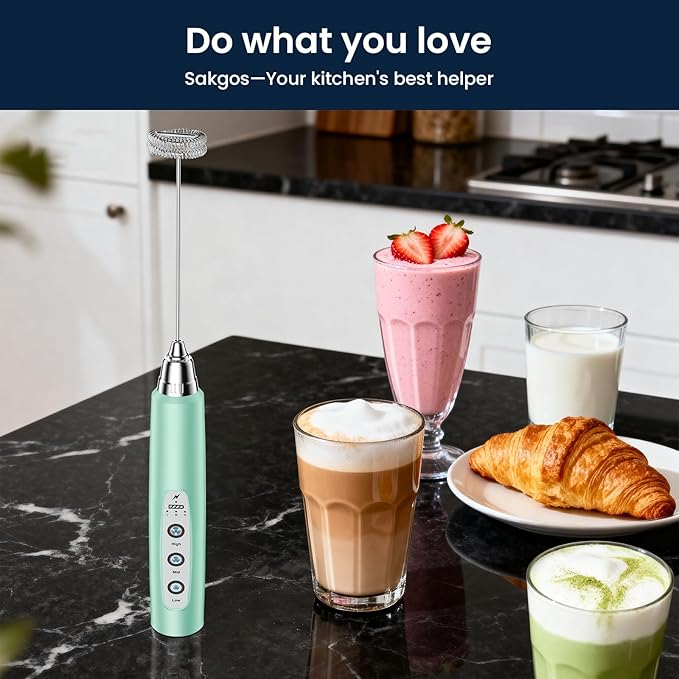 Milk Frother Rechargeable Handheld-Electric Whisk 3 Speed Adjustable, Coffee Frother Wand with 3 Stainless Whisks, Electric Foam Maker, Drink Mixer Blender for Latte Cappuccino Matcha Egg