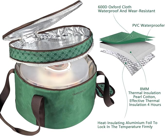 12 Inch Cake carrier Container with Lid and Handles Includes Insulated Bag for Safe Transportation of Buttercream Doesn't Melt Easy for Cakes, Pies and Cupcakes (Green)