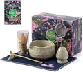 Matcha Whisk Set, Ceramic Matcha Kit Set Includes Matcha Bowl, Matcha Whisk and Holder, Bamboo Scoop, Scoop Rest, Sifter and Tea Towel - 7 Pcs Matcha Kit for Matcha Lovers (Mottled Green)