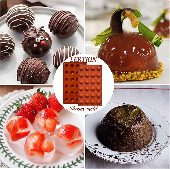 Mini 24-Cavity Semi Sphere Silicone Molds Non-Stick, 2 Packs Half Sphere Silicone Baking Molds for Making Jelly, Chocolates and Cake