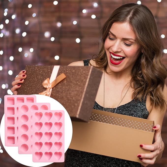 3PCS Hard Candy Molds Silicone, Gummy Chocolate Silicone Mold, Candle Soap Wax Melts Mold, 15 Cavity Heart Silicones Molds for Gummy, Hard Candy, Ice, Wax (Including Square, Round, Heart)