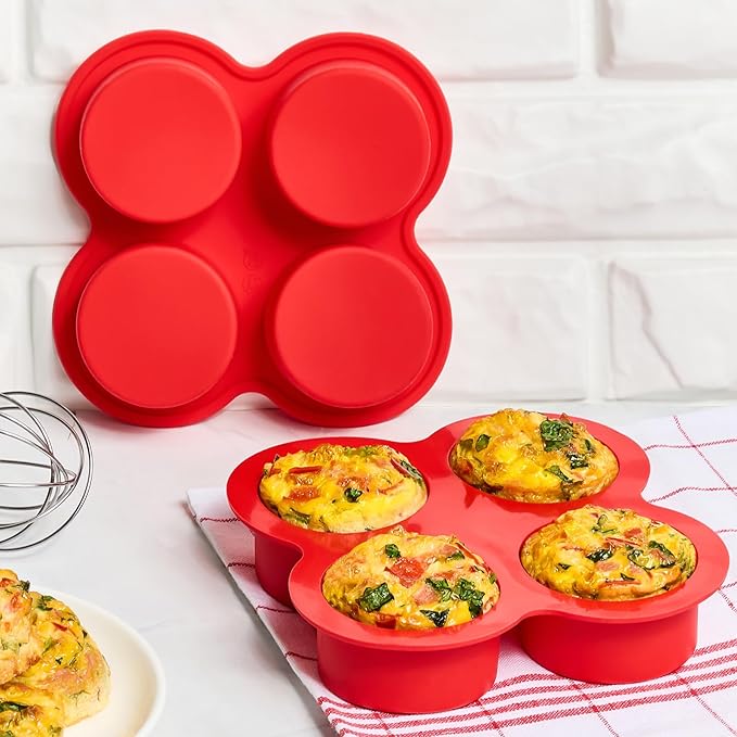 JOERSH 2-PK Air Fryer Egg Mold, 4 Cups Silicone Air Fryer Baking Pan Non-Stick for Egg Bites, Cupcake, Muffin, Tart, Frittata, Quiche
