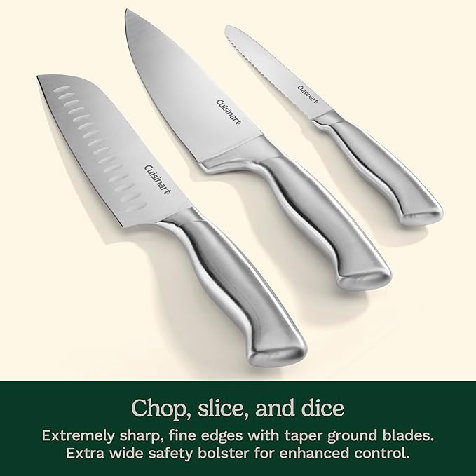 Cuisinart Stainless Steel Hollow Handle 15-Piece Cutlery Block Set, Kitchen Knife Set with Steel Blades for Precise Cutting, Durable Knives with Ergonomic Handles, C77SS-15PK