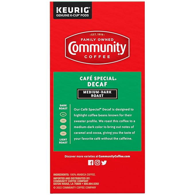 Community Coffee Café Special Decaf, Medium-Dark Roast, Single-Serve Keurig K-Cup Pods, 32 Count (Pack of 1)